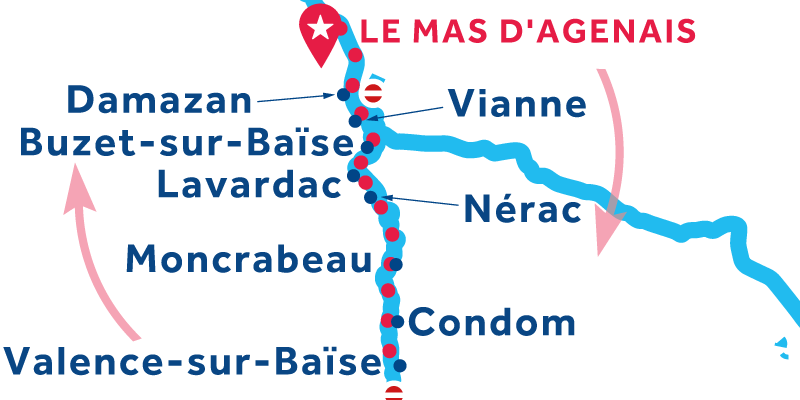 Le Mas-d'Agenais RETURN via Valence-sur-Baïse & Condom
