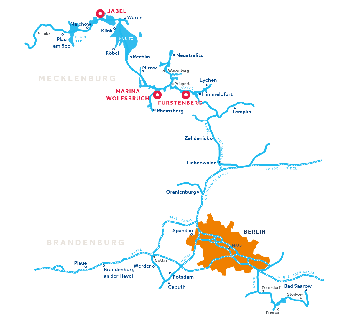 Map of Mecklenburg and Brandenburg region in Germany