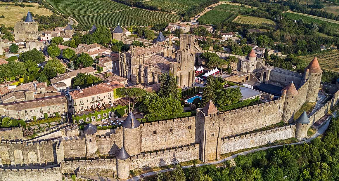 Aerial view of Carcassonne, Canal du Midi