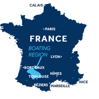 Map showing where Aquitaine boating region is in France