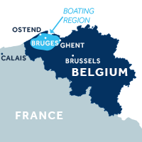 Die Karte zeigt, wo sich die Hausbootregion Flandern in Belgien befindet. 