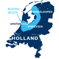 Map showing where the Friesland & Holland boating region is in the Netherlands